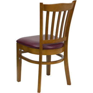 English Elm HERCULES Vertical Slat Back Restaurant Chair - Durable European Hardwood with Comfortable Seating Burgundy Vinyl Seat/Cherry Wood Frame XU-DGW0008VRT-CHY-BURV-GG