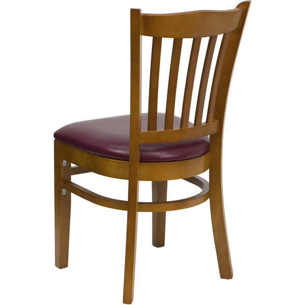 English Elm HERCULES Vertical Slat Back Restaurant Chair - Durable European Hardwood with Comfortable Seating Burgundy Vinyl Seat/Cherry Wood Frame XU-DGW0008VRT-CHY-BURV-GG