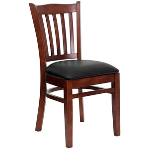English Elm HERCULES Vertical Slat Back Restaurant Chair - Durable European Hardwood with Comfortable Seating Black Vinyl Seat/Mahogany Wood Frame XU-DGW0008VRT-MAH-BLKV-GG