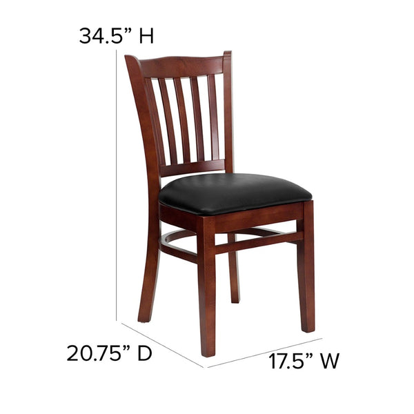 English Elm HERCULES Vertical Slat Back Restaurant Chair - Durable European Hardwood with Comfortable Seating Black Vinyl Seat/Mahogany Wood Frame XU-DGW0008VRT-MAH-BLKV-GG