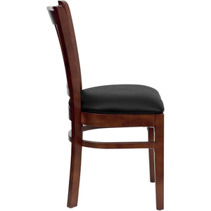 English Elm HERCULES Vertical Slat Back Restaurant Chair - Durable European Hardwood with Comfortable Seating Black Vinyl Seat/Mahogany Wood Frame XU-DGW0008VRT-MAH-BLKV-GG