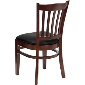 English Elm HERCULES Vertical Slat Back Restaurant Chair - Durable European Hardwood with Comfortable Seating Black Vinyl Seat/Mahogany Wood Frame XU-DGW0008VRT-MAH-BLKV-GG