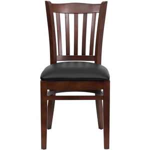 English Elm HERCULES Vertical Slat Back Restaurant Chair - Durable European Hardwood with Comfortable Seating Black Vinyl Seat/Mahogany Wood Frame XU-DGW0008VRT-MAH-BLKV-GG