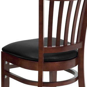 English Elm HERCULES Vertical Slat Back Restaurant Chair - Durable European Hardwood with Comfortable Seating Black Vinyl Seat/Mahogany Wood Frame XU-DGW0008VRT-MAH-BLKV-GG