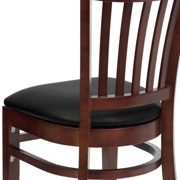 English Elm HERCULES Vertical Slat Back Restaurant Chair - Durable European Hardwood with Comfortable Seating Black Vinyl Seat/Mahogany Wood Frame XU-DGW0008VRT-MAH-BLKV-GG