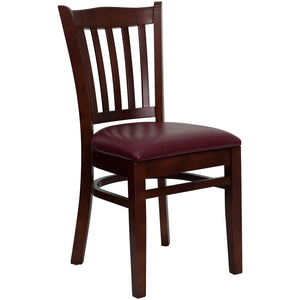 English Elm HERCULES Vertical Slat Back Restaurant Chair - Durable European Hardwood with Comfortable Seating Burgundy Vinyl Seat/Mahogany Wood Frame XU-DGW0008VRT-MAH-BURV-GG