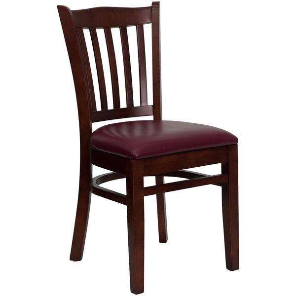 English Elm HERCULES Vertical Slat Back Restaurant Chair - Durable European Hardwood with Comfortable Seating Burgundy Vinyl Seat/Mahogany Wood Frame XU-DGW0008VRT-MAH-BURV-GG