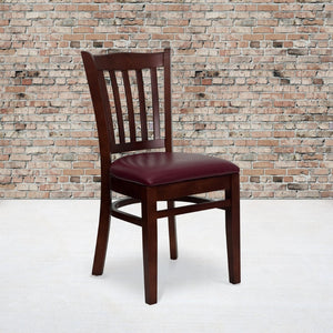 English Elm HERCULES Vertical Slat Back Restaurant Chair - Durable European Hardwood with Comfortable Seating Burgundy Vinyl Seat/Mahogany Wood Frame XU-DGW0008VRT-MAH-BURV-GG