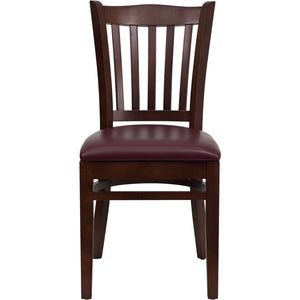 English Elm HERCULES Vertical Slat Back Restaurant Chair - Durable European Hardwood with Comfortable Seating Burgundy Vinyl Seat/Mahogany Wood Frame XU-DGW0008VRT-MAH-BURV-GG