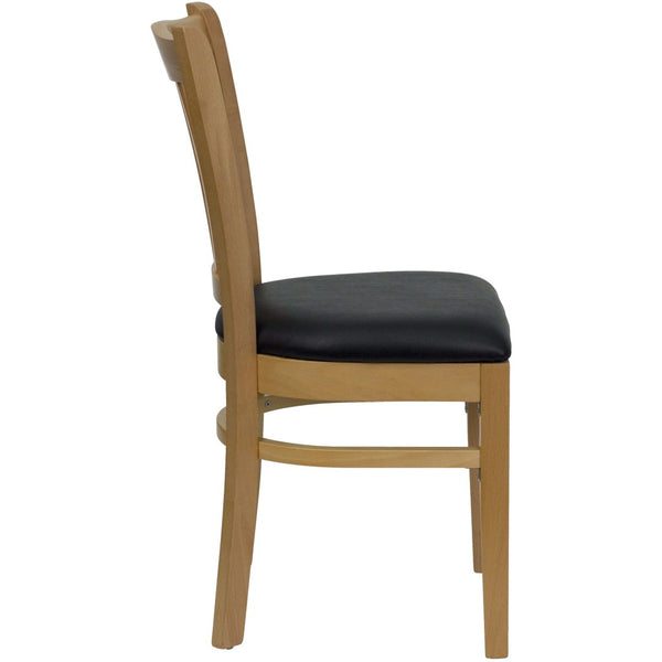 English Elm HERCULES Vertical Slat Back Restaurant Chair - Durable European Hardwood with Comfortable Seating Black Vinyl Seat/Natural Wood Frame XU-DGW0008VRT-NAT-BLKV-GG
