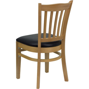 English Elm HERCULES Vertical Slat Back Restaurant Chair - Durable European Hardwood with Comfortable Seating Black Vinyl Seat/Natural Wood Frame XU-DGW0008VRT-NAT-BLKV-GG
