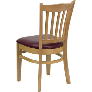 English Elm HERCULES Vertical Slat Back Restaurant Chair - Durable European Hardwood with Comfortable Seating Burgundy Vinyl Seat/Natural Wood Frame XU-DGW0008VRT-NAT-BURV-GG