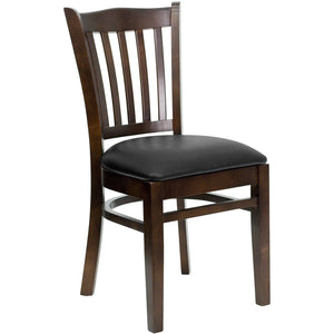 English Elm HERCULES Vertical Slat Back Restaurant Chair - Durable European Hardwood with Comfortable Seating Black Vinyl Seat/Walnut Wood Frame XU-DGW0008VRT-WAL-BLKV-GG