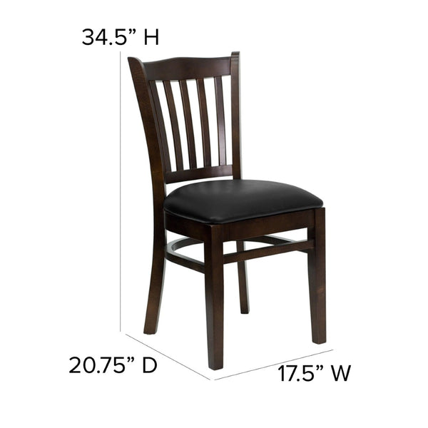 English Elm HERCULES Vertical Slat Back Restaurant Chair - Durable European Hardwood with Comfortable Seating Black Vinyl Seat/Walnut Wood Frame XU-DGW0008VRT-WAL-BLKV-GG