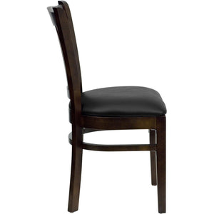 English Elm HERCULES Vertical Slat Back Restaurant Chair - Durable European Hardwood with Comfortable Seating Black Vinyl Seat/Walnut Wood Frame XU-DGW0008VRT-WAL-BLKV-GG