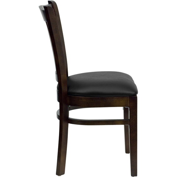 English Elm HERCULES Vertical Slat Back Restaurant Chair - Durable European Hardwood with Comfortable Seating Black Vinyl Seat/Walnut Wood Frame XU-DGW0008VRT-WAL-BLKV-GG