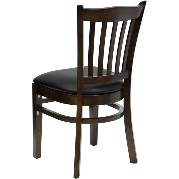 English Elm HERCULES Vertical Slat Back Restaurant Chair - Durable European Hardwood with Comfortable Seating Black Vinyl Seat/Walnut Wood Frame XU-DGW0008VRT-WAL-BLKV-GG
