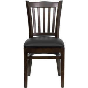 English Elm HERCULES Vertical Slat Back Restaurant Chair - Durable European Hardwood with Comfortable Seating Black Vinyl Seat/Walnut Wood Frame XU-DGW0008VRT-WAL-BLKV-GG
