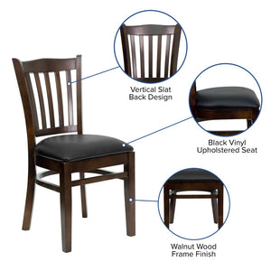 English Elm HERCULES Vertical Slat Back Restaurant Chair - Durable European Hardwood with Comfortable Seating Black Vinyl Seat/Walnut Wood Frame XU-DGW0008VRT-WAL-BLKV-GG