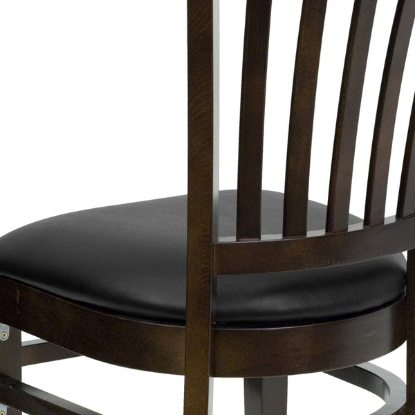 English Elm HERCULES Vertical Slat Back Restaurant Chair - Durable European Hardwood with Comfortable Seating Black Vinyl Seat/Walnut Wood Frame XU-DGW0008VRT-WAL-BLKV-GG