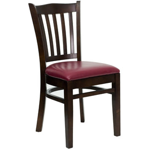 English Elm HERCULES Vertical Slat Back Restaurant Chair - Durable European Hardwood with Comfortable Seating Burgundy Vinyl Seat/Walnut Wood Frame XU-DGW0008VRT-WAL-BURV-GG