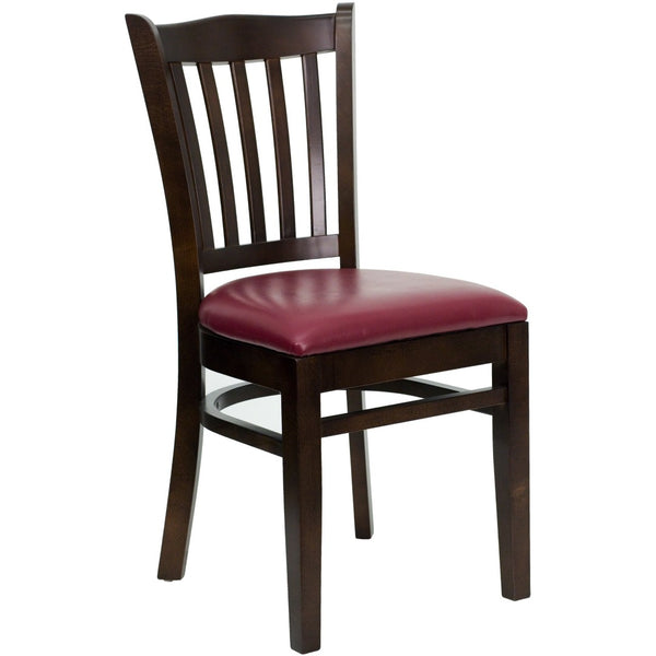 English Elm HERCULES Vertical Slat Back Restaurant Chair - Durable European Hardwood with Comfortable Seating Burgundy Vinyl Seat/Walnut Wood Frame XU-DGW0008VRT-WAL-BURV-GG