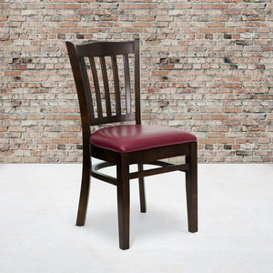 English Elm HERCULES Vertical Slat Back Restaurant Chair - Durable European Hardwood with Comfortable Seating Burgundy Vinyl Seat/Walnut Wood Frame XU-DGW0008VRT-WAL-BURV-GG