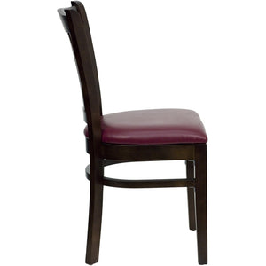 English Elm HERCULES Vertical Slat Back Restaurant Chair - Durable European Hardwood with Comfortable Seating Burgundy Vinyl Seat/Walnut Wood Frame XU-DGW0008VRT-WAL-BURV-GG