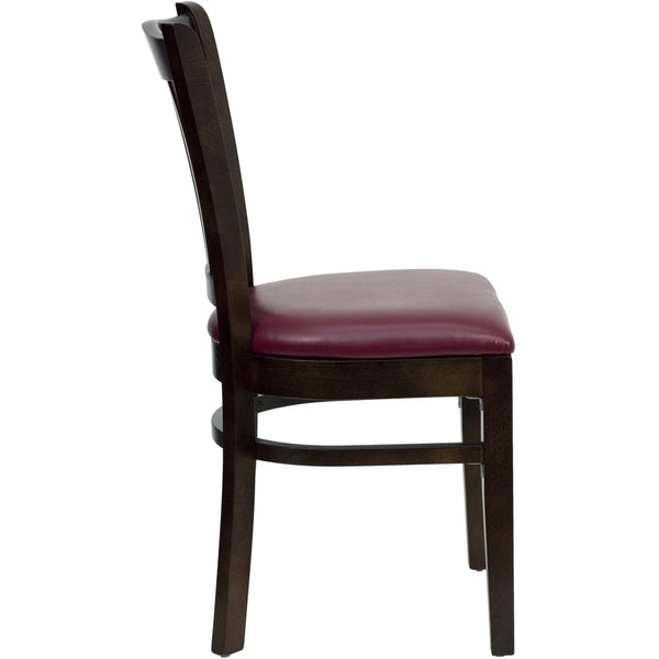 English Elm HERCULES Vertical Slat Back Restaurant Chair - Durable European Hardwood with Comfortable Seating Burgundy Vinyl Seat/Walnut Wood Frame XU-DGW0008VRT-WAL-BURV-GG