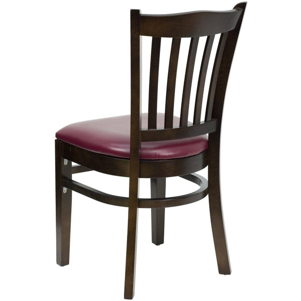 English Elm HERCULES Vertical Slat Back Restaurant Chair - Durable European Hardwood with Comfortable Seating Burgundy Vinyl Seat/Walnut Wood Frame XU-DGW0008VRT-WAL-BURV-GG