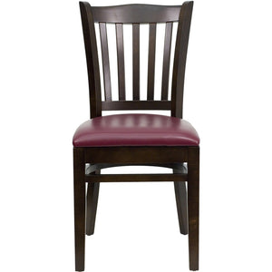 English Elm HERCULES Vertical Slat Back Restaurant Chair - Durable European Hardwood with Comfortable Seating Burgundy Vinyl Seat/Walnut Wood Frame XU-DGW0008VRT-WAL-BURV-GG