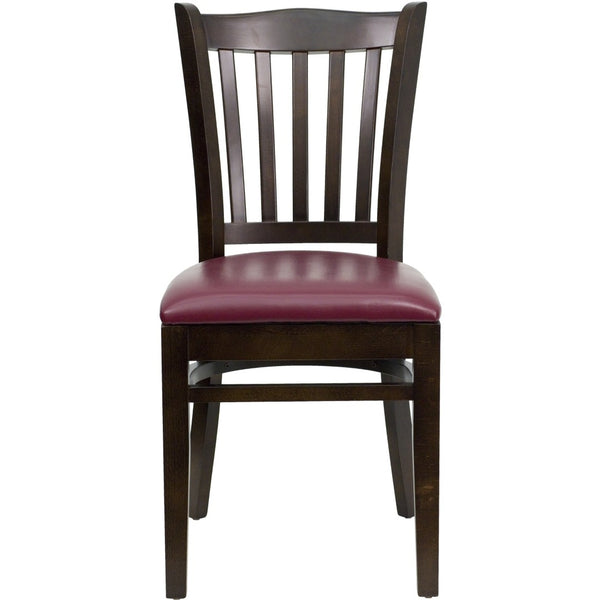 English Elm HERCULES Vertical Slat Back Restaurant Chair - Durable European Hardwood with Comfortable Seating Burgundy Vinyl Seat/Walnut Wood Frame XU-DGW0008VRT-WAL-BURV-GG