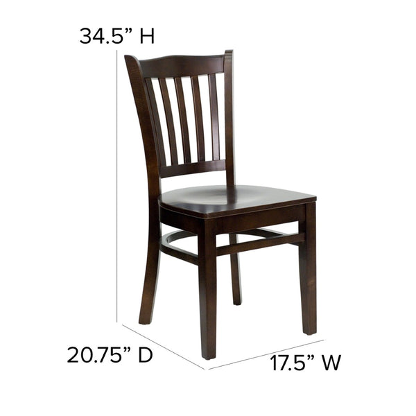 English Elm HERCULES Vertical Slat Back Restaurant Chair - Durable European Hardwood with Comfortable Seating Walnut Wood Seat/Walnut Wood Frame XU-DGW0008VRT-WAL-GG