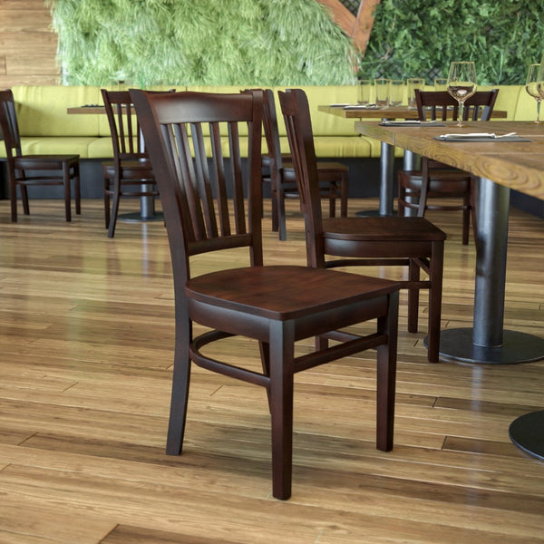 English Elm HERCULES Vertical Slat Back Restaurant Chair - Durable European Hardwood with Comfortable Seating Walnut Wood Seat/Walnut Wood Frame XU-DGW0008VRT-WAL-GG