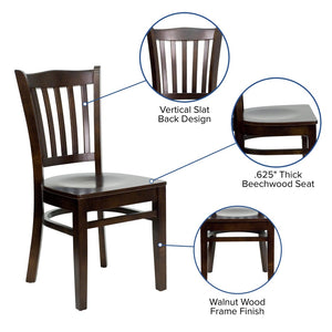 English Elm HERCULES Vertical Slat Back Restaurant Chair - Durable European Hardwood with Comfortable Seating Walnut Wood Seat/Walnut Wood Frame XU-DGW0008VRT-WAL-GG