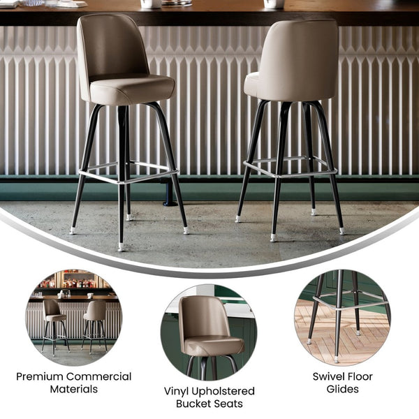 English Elm James Commercial-Grade Metal Barstool with Comfortable Swivel Seat for Restaurants and Home Bars Beige XU-F-125-BEIGE-GG