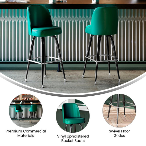 English Elm James Commercial-Grade Metal Barstool with Comfortable Swivel Seat for Restaurants and Home Bars Green XU-F-125-GRN-GG