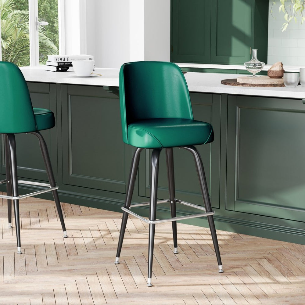 English Elm James Commercial-Grade Metal Barstool with Comfortable Swivel Seat for Restaurants and Home Bars Green XU-F-125-GRN-GG