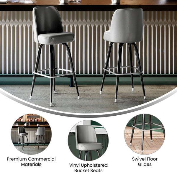 English Elm James Commercial-Grade Metal Barstool with Comfortable Swivel Seat for Restaurants and Home Bars Gray XU-F-125-GRY-GG