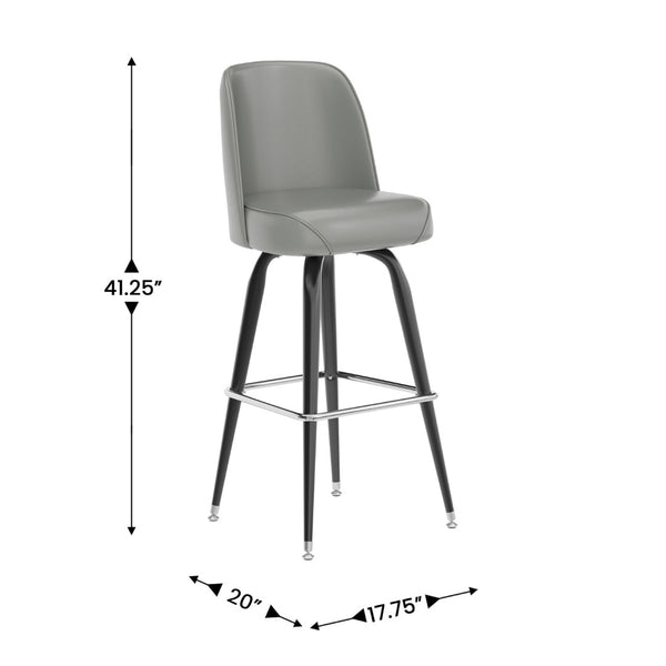 English Elm James Commercial-Grade Metal Barstool with Comfortable Swivel Seat for Restaurants and Home Bars Gray XU-F-125-GRY-GG