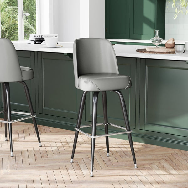 English Elm James Commercial-Grade Metal Barstool with Comfortable Swivel Seat for Restaurants and Home Bars Gray XU-F-125-GRY-GG