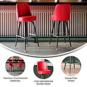 English Elm James Commercial-Grade Metal Barstool with Comfortable Swivel Seat for Restaurants and Home Bars Red XU-F-125-RED-GG