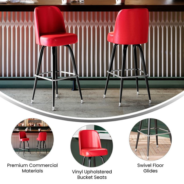 English Elm James Commercial-Grade Metal Barstool with Comfortable Swivel Seat for Restaurants and Home Bars Red XU-F-125-RED-GG