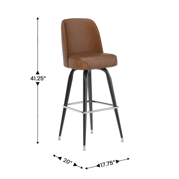English Elm James Commercial-Grade Metal Barstool with Comfortable Swivel Seat for Restaurants and Home Bars Weathered Brown XU-F-125-WBRN-GG