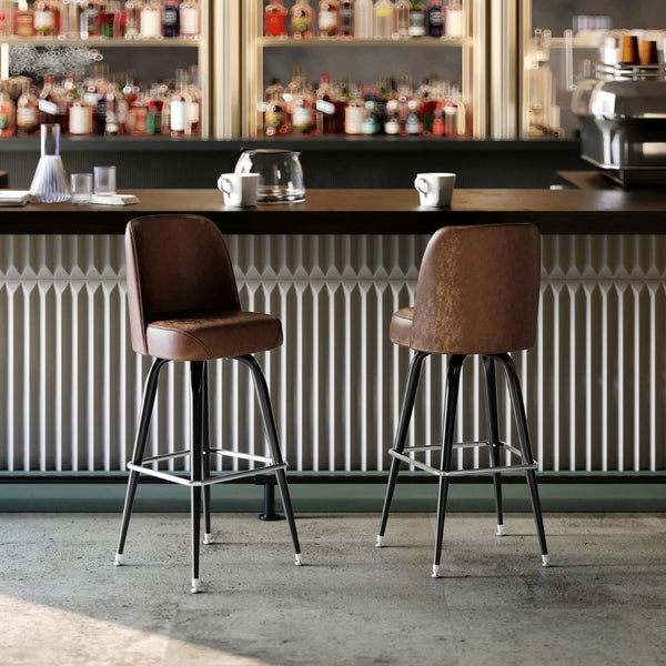 English Elm James Commercial-Grade Metal Barstool with Comfortable Swivel Seat for Restaurants and Home Bars Weathered Brown XU-F-125-WBRN-GG
