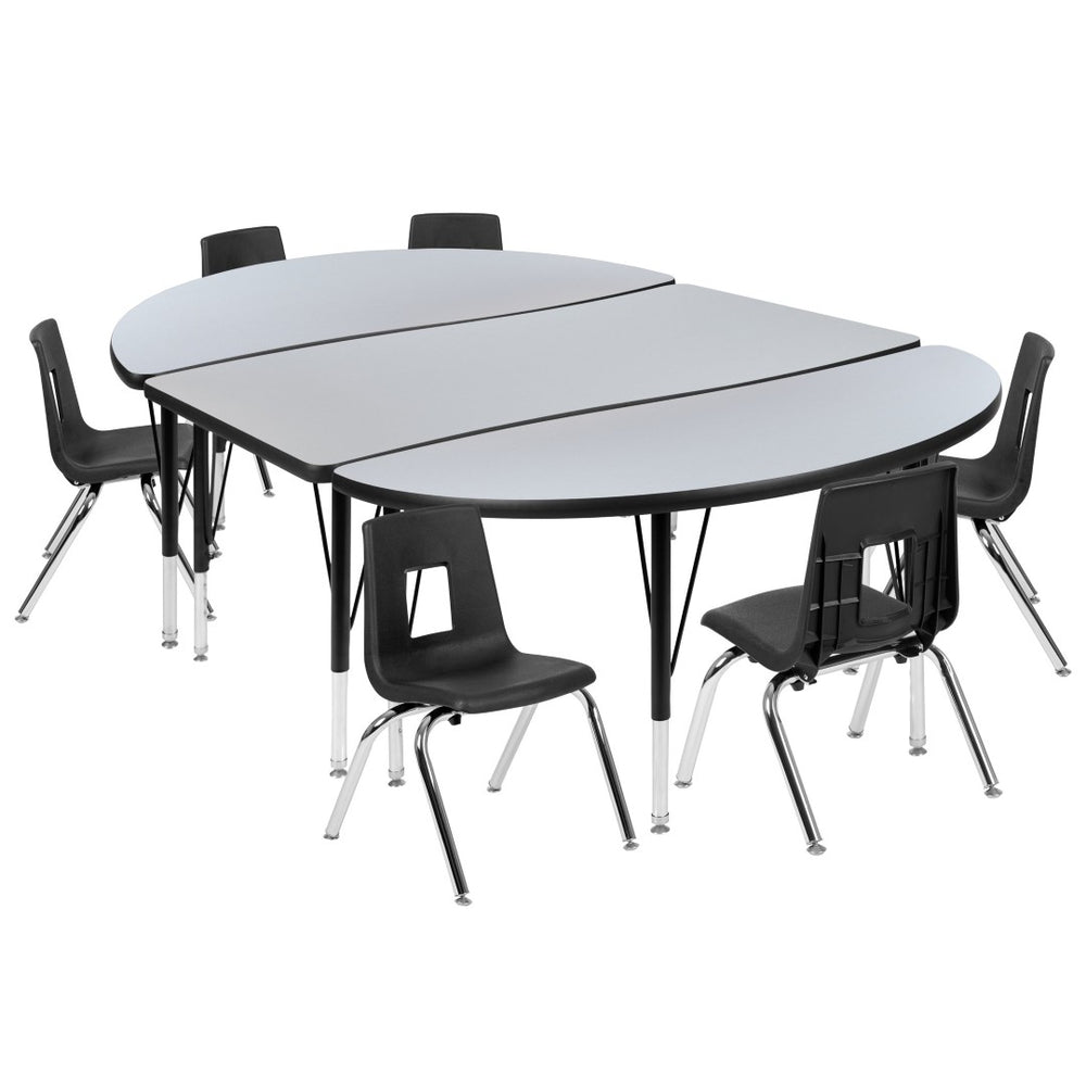 English Elm Emmy 9-Piece Flexible Wave Activity Table Set with Ergonomic Stack Chairs for Classroom Collaboration Grey 47.5"W x 76"L XU-GRP-12CH-A3048CON-48-GY-T-P-GG