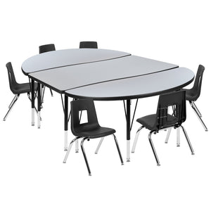 English Elm Emmy 9-Piece Flexible Wave Activity Table Set with Ergonomic Stack Chairs for Classroom Collaboration Grey 47.5"W x 76"L XU-GRP-12CH-A3048CON-48-GY-T-P-GG