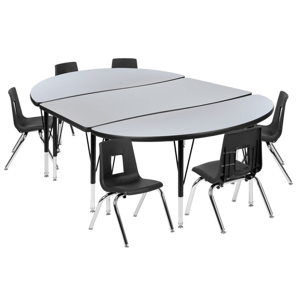 English Elm Emmy 9-Piece Flexible Wave Activity Table Set with Ergonomic Stack Chairs for Classroom Collaboration Grey 47.5"W x 76"L XU-GRP-12CH-A3048CON-48-GY-T-P-GG
