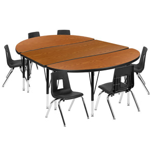 English Elm Emmy 9-Piece Flexible Wave Activity Table Set with Ergonomic Stack Chairs for Classroom Collaboration Oak 47.5"W x 76"L XU-GRP-12CH-A3048CON-48-OAK-T-P-GG