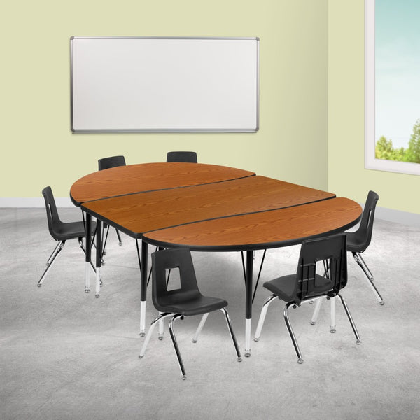 English Elm Emmy 9-Piece Flexible Wave Activity Table Set with Ergonomic Stack Chairs for Classroom Collaboration Oak 47.5"W x 76"L XU-GRP-12CH-A3048CON-48-OAK-T-P-GG